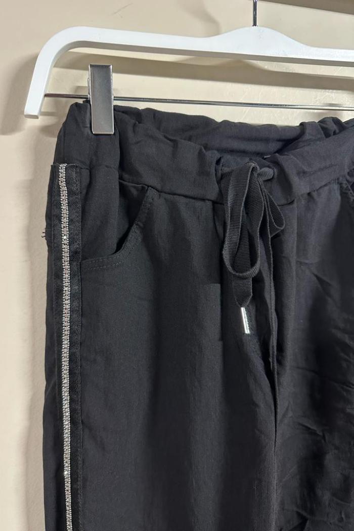 Rhinestone Side Stripe Crinkle Joggers Product Image