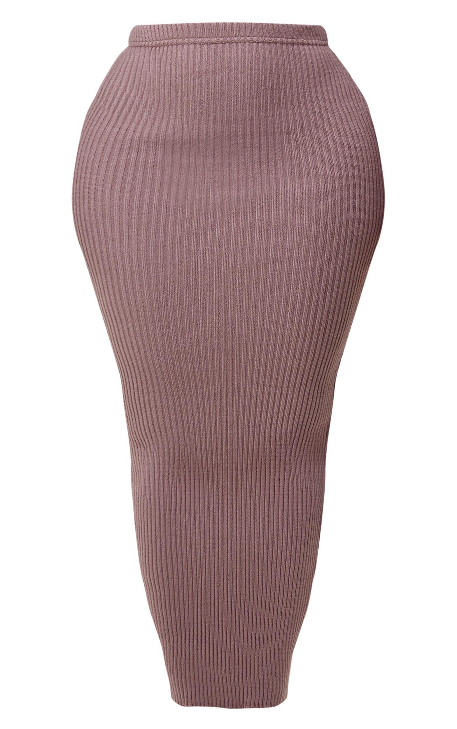 Shape Mauve Knit Ribbed Low Rise Maxi Skirt Product Image