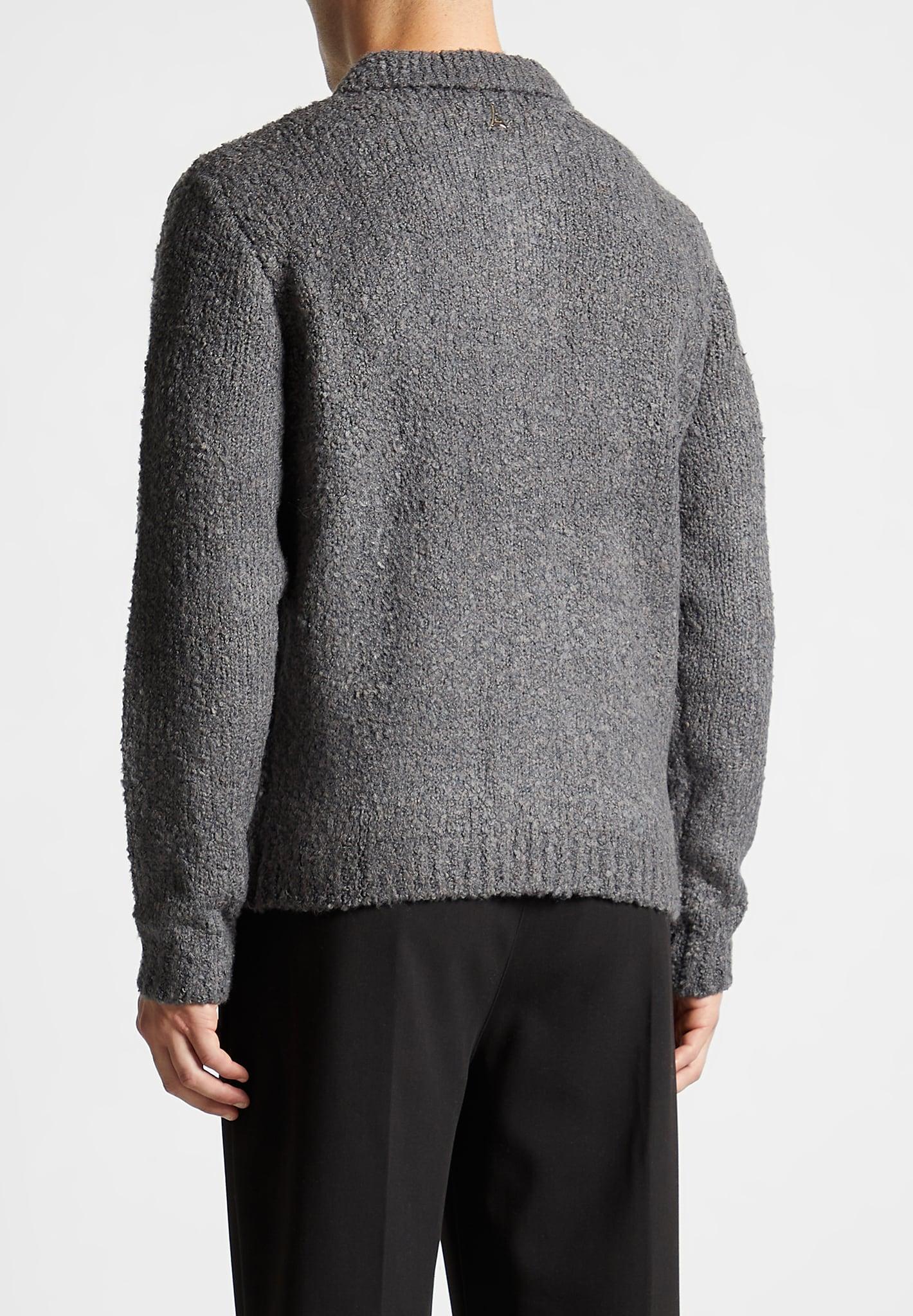 Boucle Knit Button Up Cardigan - Grey Male Product Image