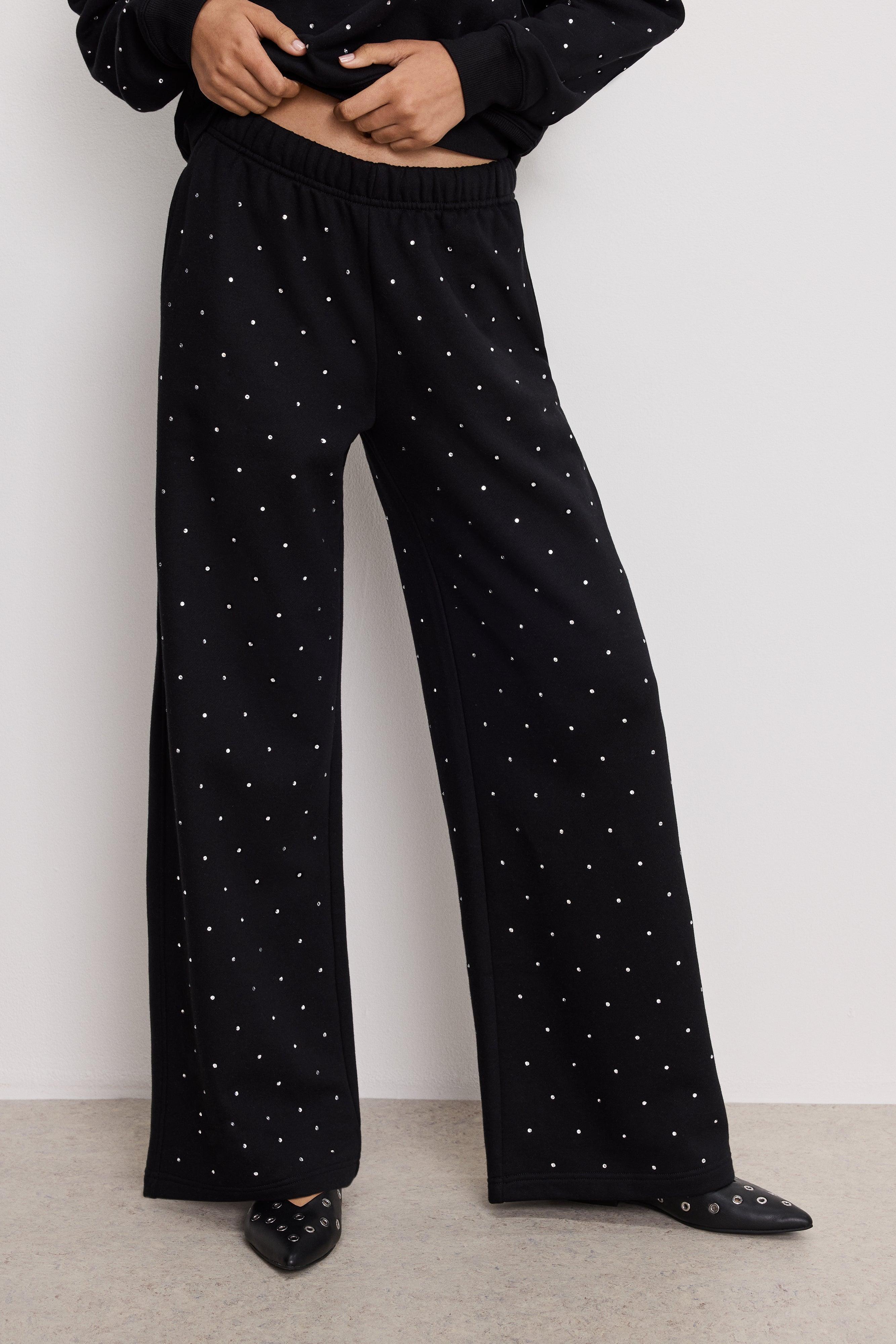 CRYSTAL WIDE LEG SWEATPANTS | BLACK001 Product Image