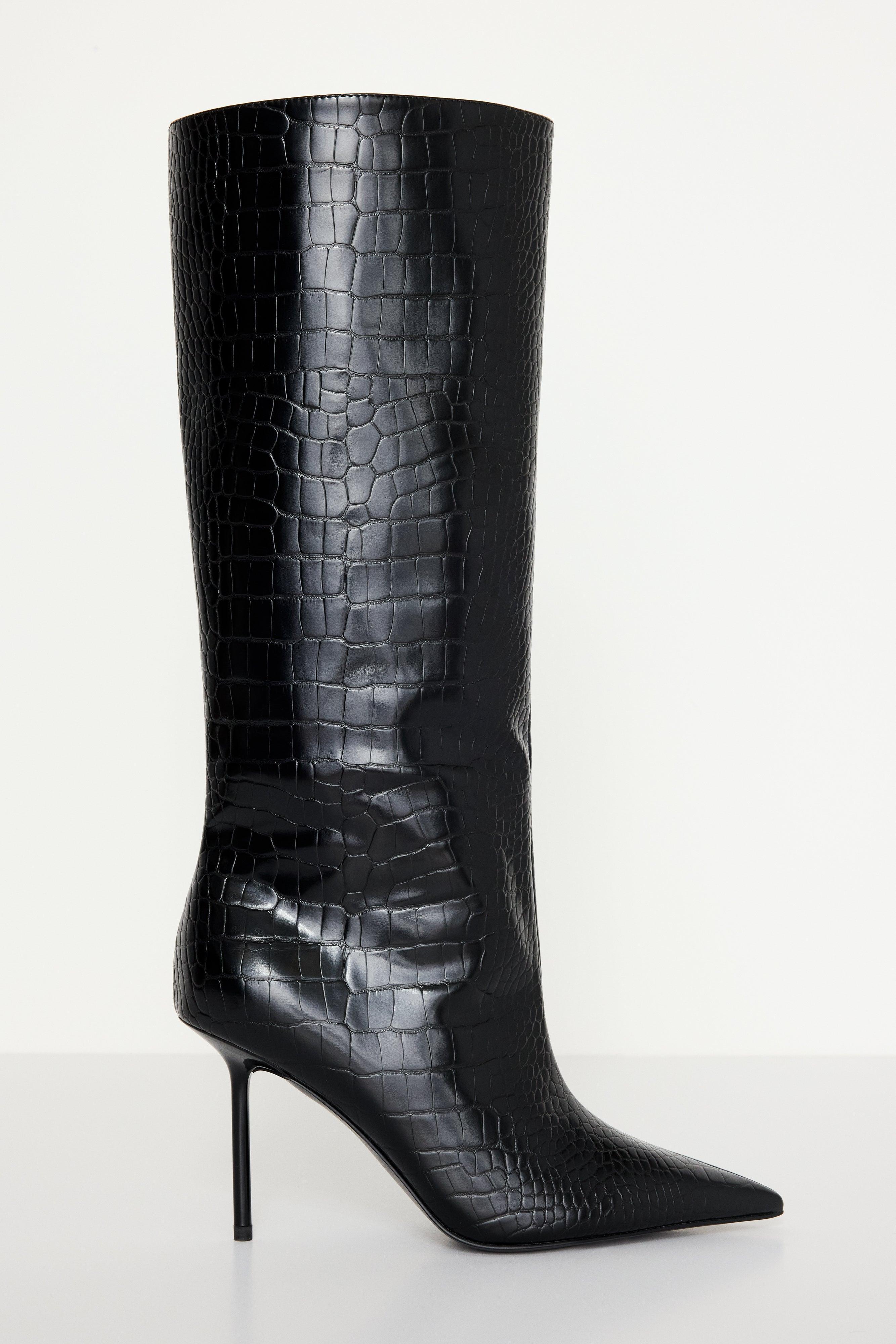 KNEE HIGH CROCODILE BOOT | BLACK001 Product Image