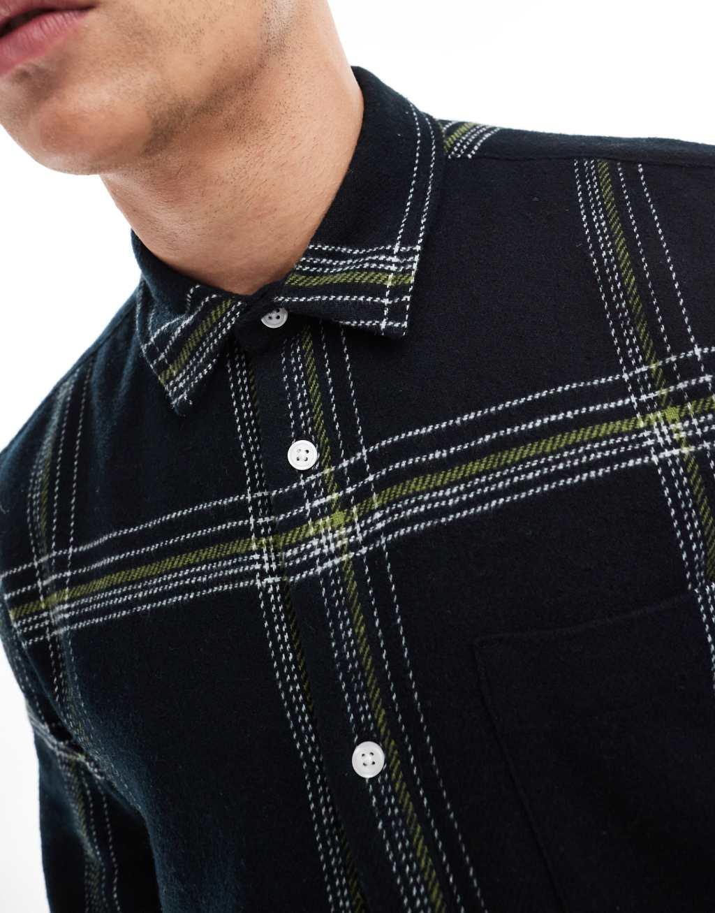 ASOS DESIGN brushed flannel shirt with window pane check in black Product Image