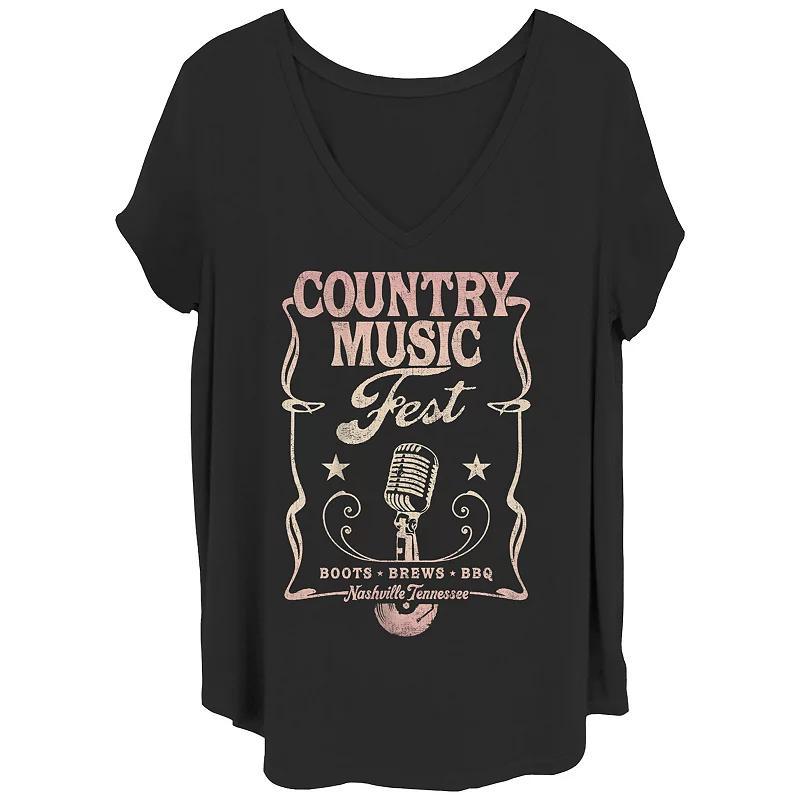 Juniors Plus Size Country Music Fest Poster V-Neck Graphic Tee, Womens Product Image