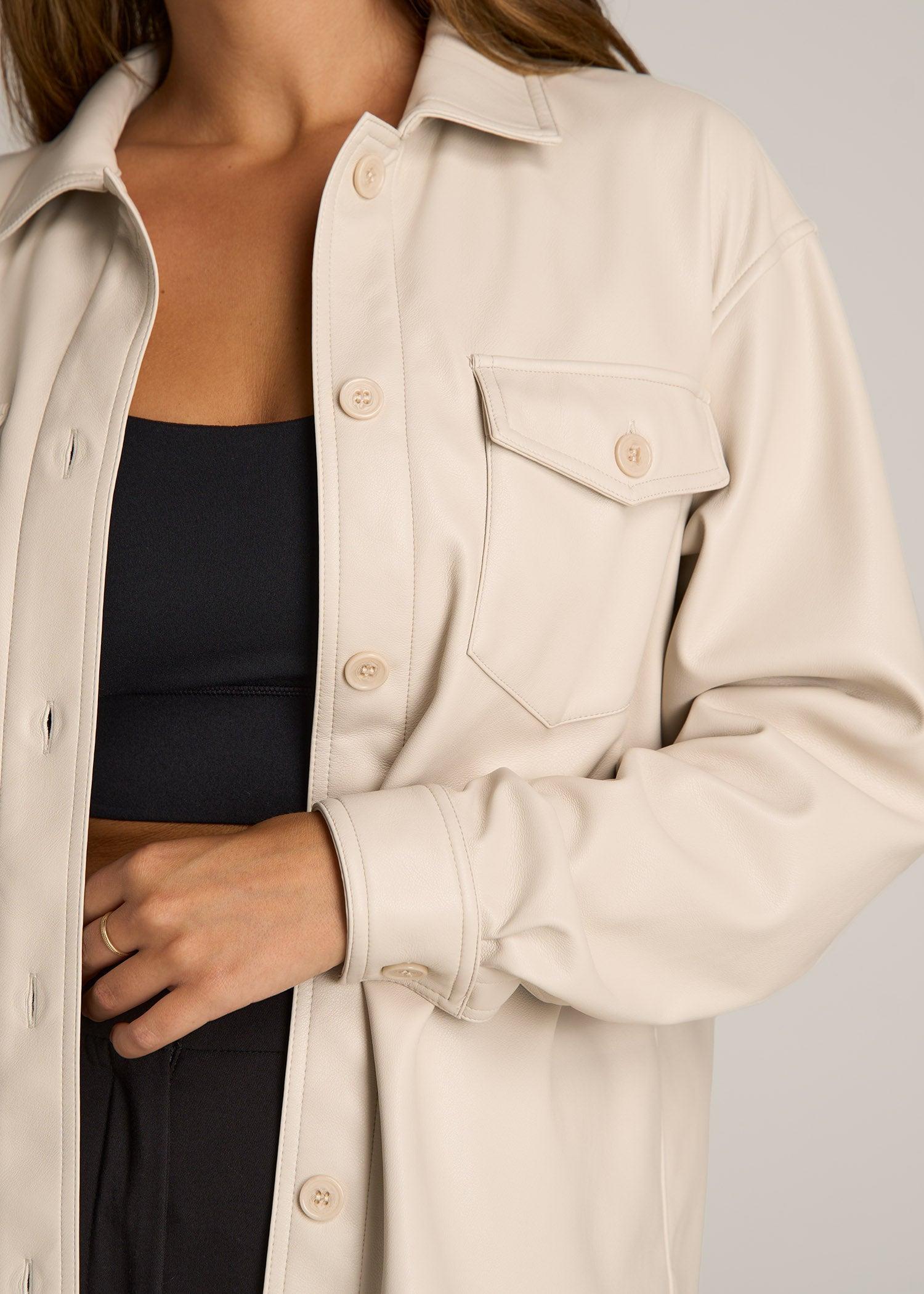 Faux Leather Shirt Jacket for Tall Women in Vanilla Latte Product Image