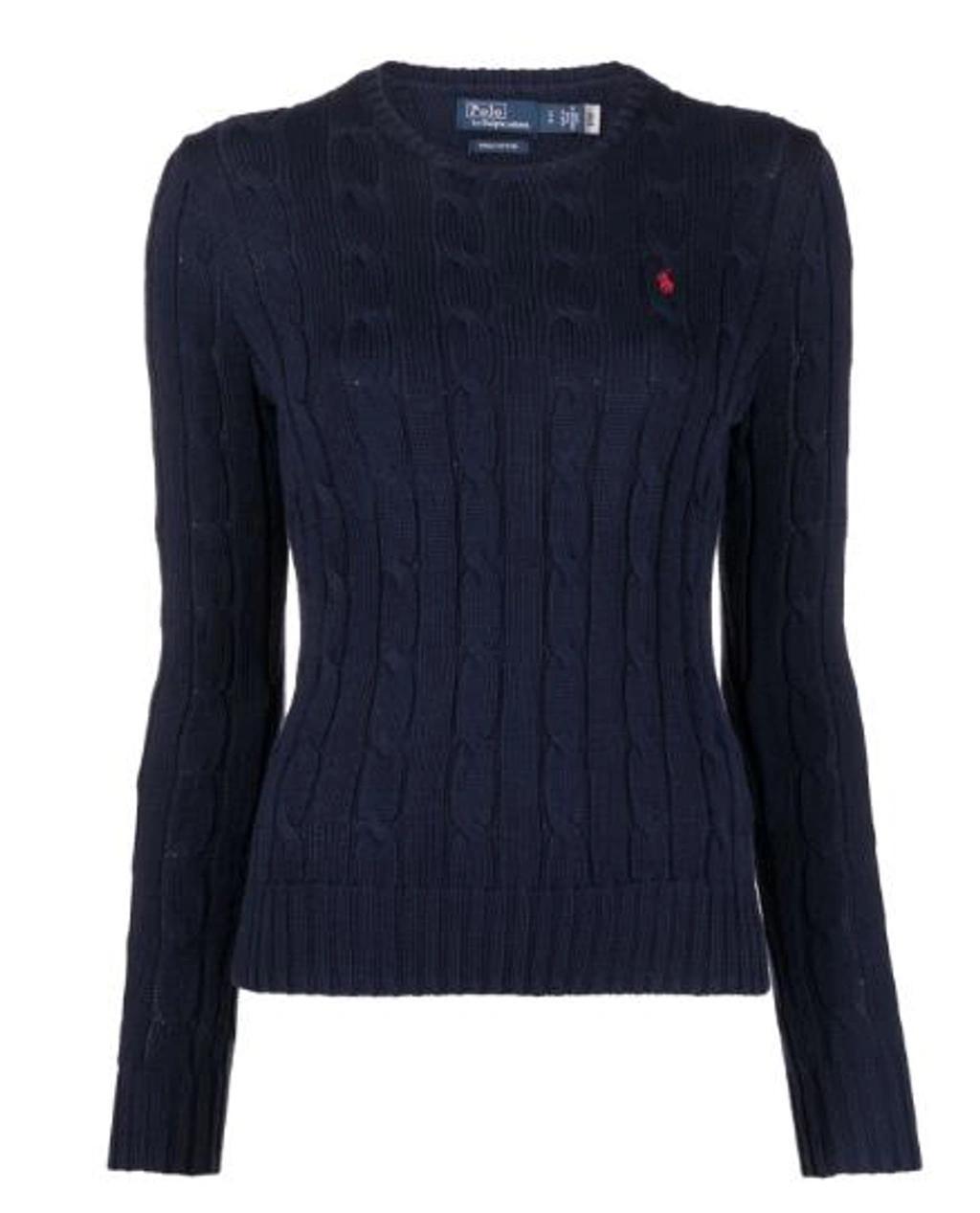 POLO RALPH LAUREN Cable-knit Cotton Crewneck Sweater In Hunter Navy Product Image