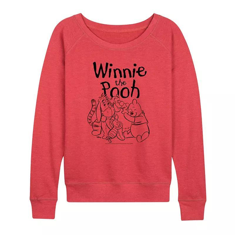 Disney's Winnie the Pooh Women's Sketched Group French Terry Long Sleeve Tee, Girl's,  Product Image