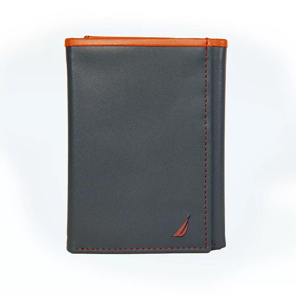 Men's Nautica Pop Color RFID-Blocking Leather Trifold Wallet, Black Product Image