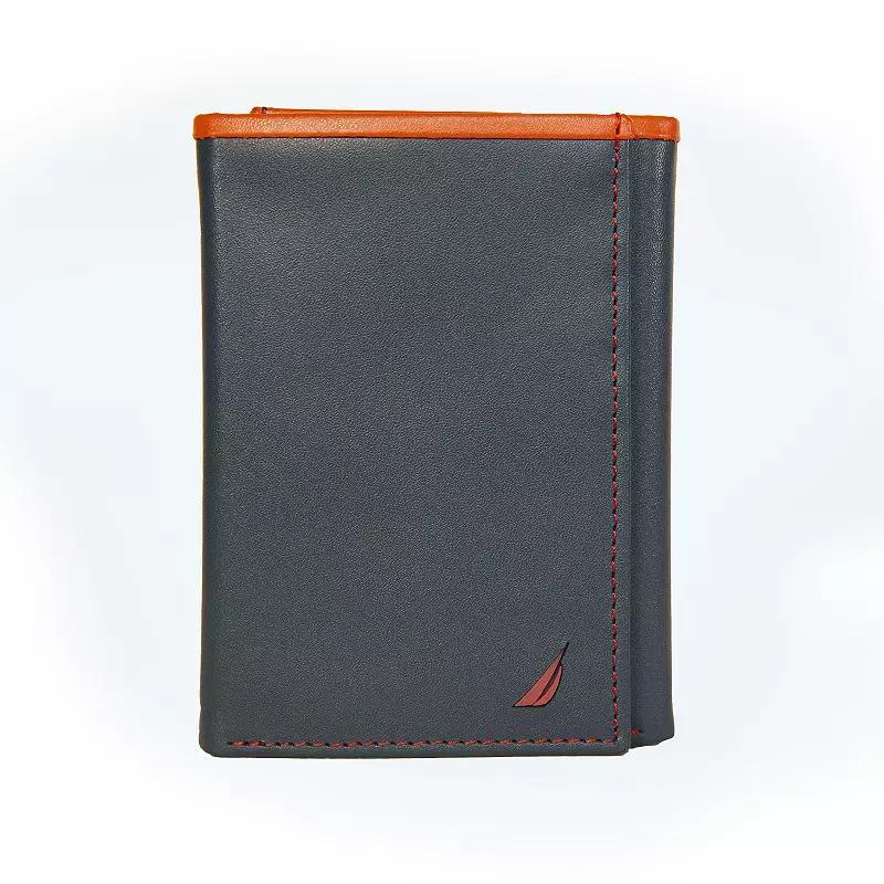 Men's Nautica Pop Color RFID-Blocking Leather Trifold Wallet, Black Product Image