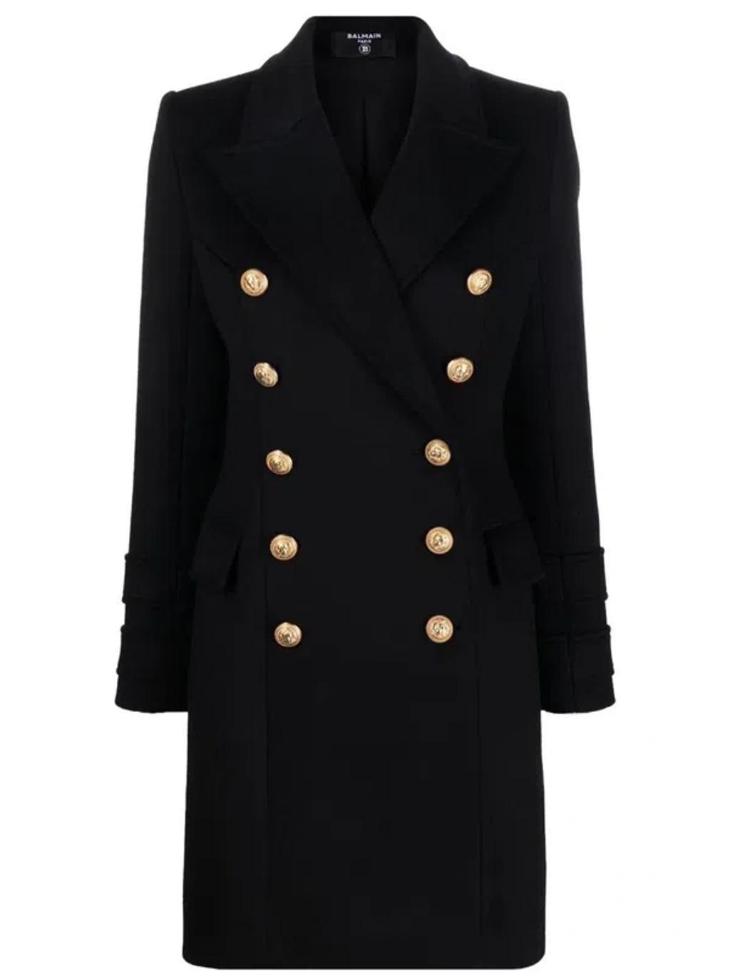 BALMAIN Logo Button Double-breasted Coat In Black Product Image