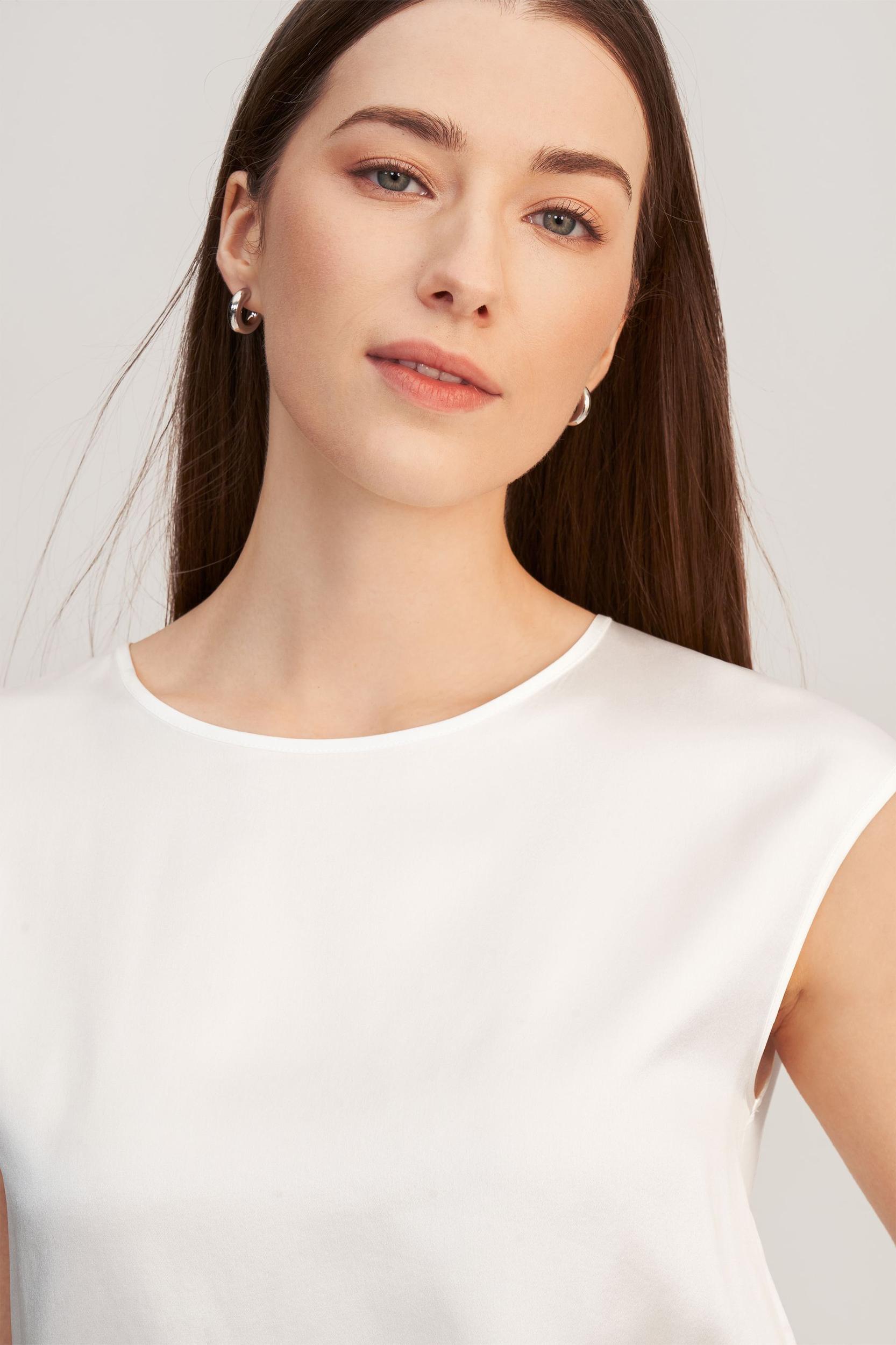 LILYSILK Silk T Shirt for Women Blue Natural Silk Smooth Basic Round Neck Free of Harmful Chemicals S Product Image