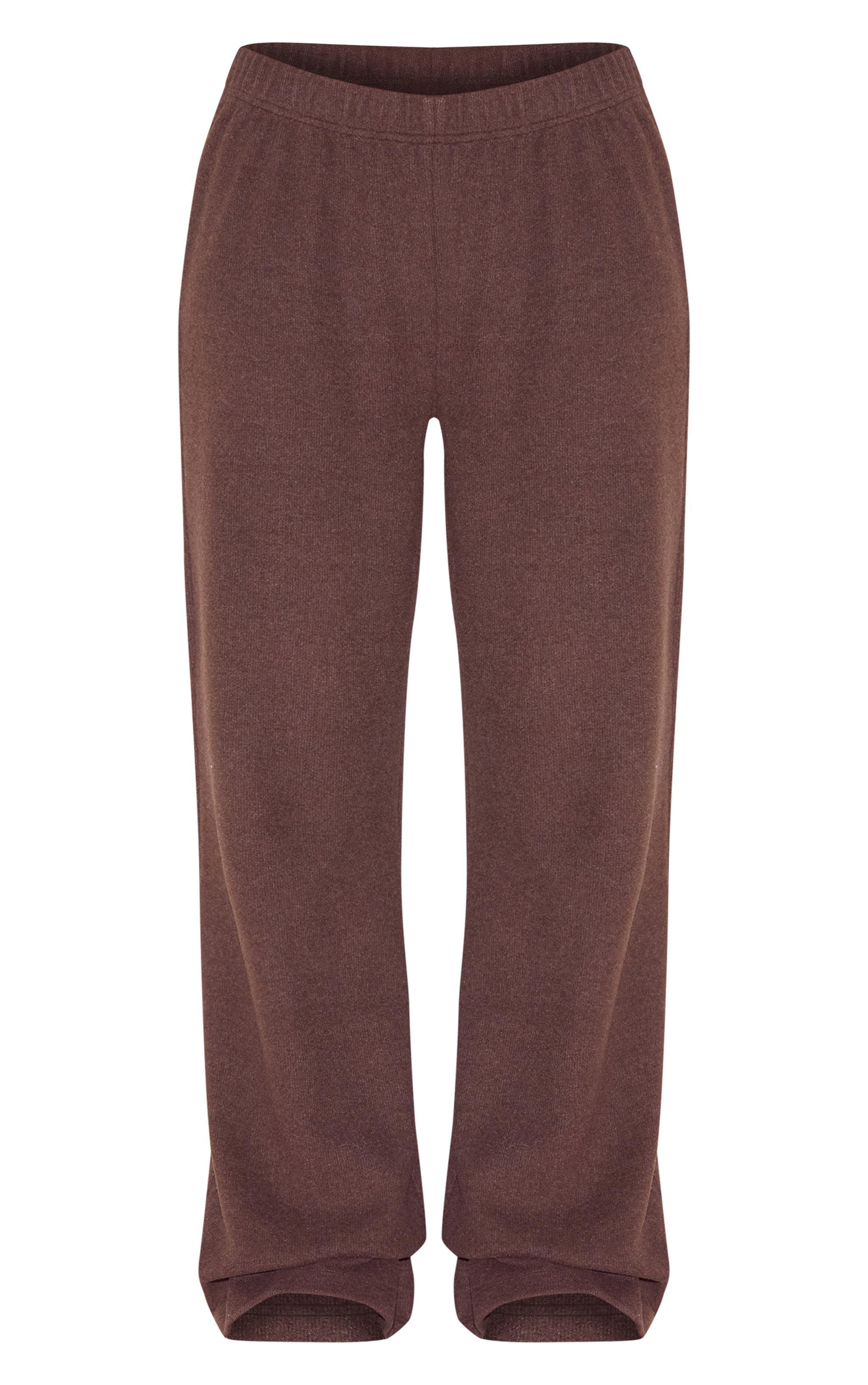 Brown Heavy Brushed Rib Slouchy Wide Leg Pants Product Image