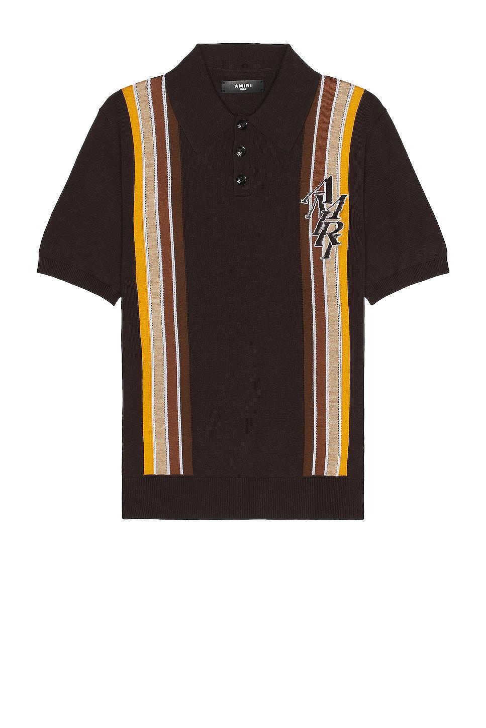 Amiri Stack Stripe Short Sleeve Polo in Brown Product Image