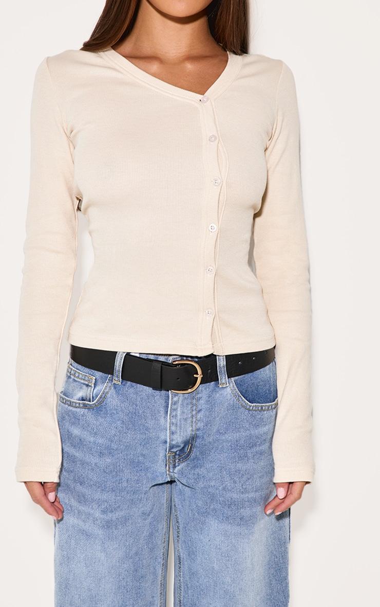 Oatmeal Button Down Asymmetric Long Top Product Image