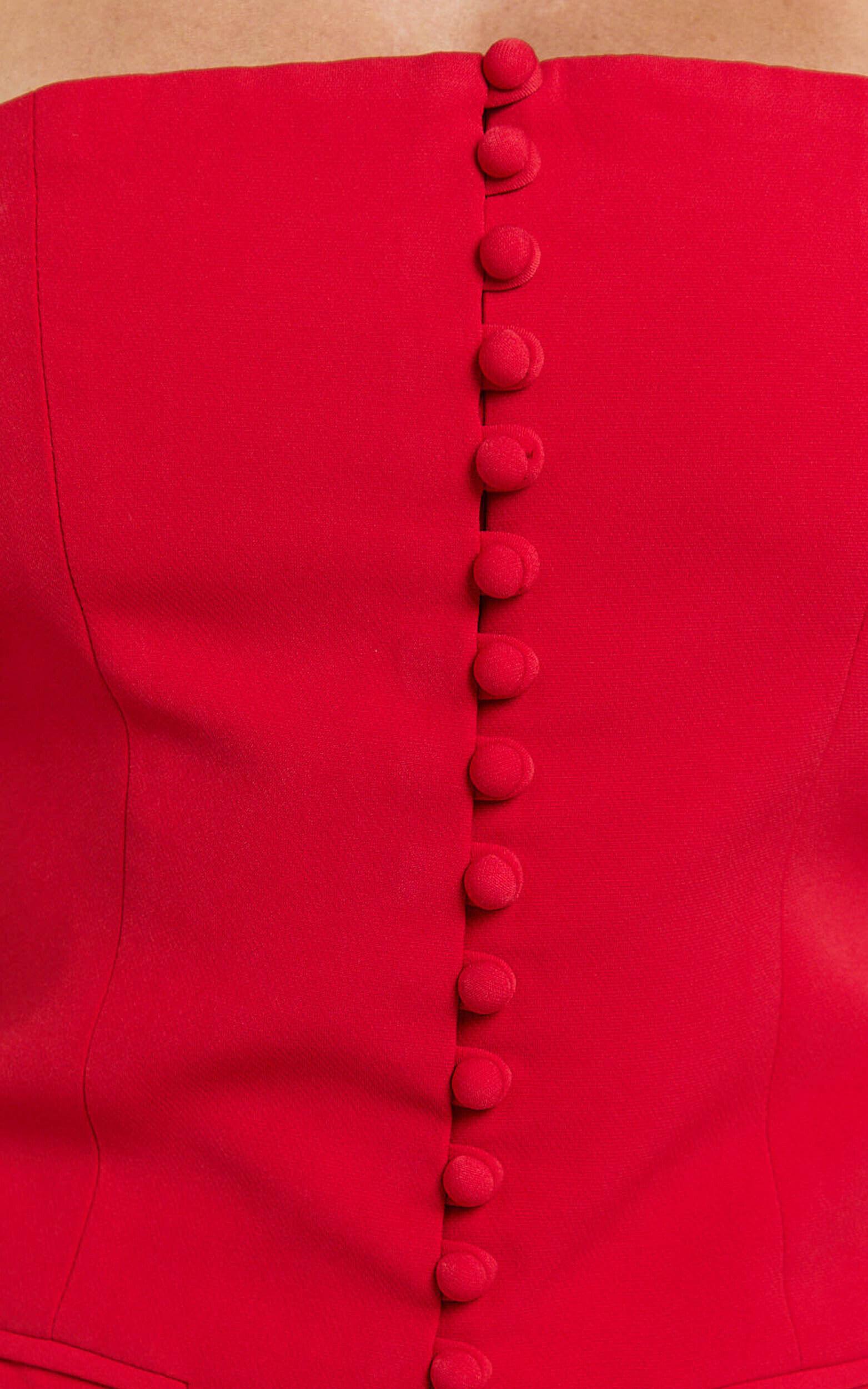 Monroe Two Piece Set - Strapless Button Down Longline Vest Top and High Waisted Mini Skirt in Red Product Image