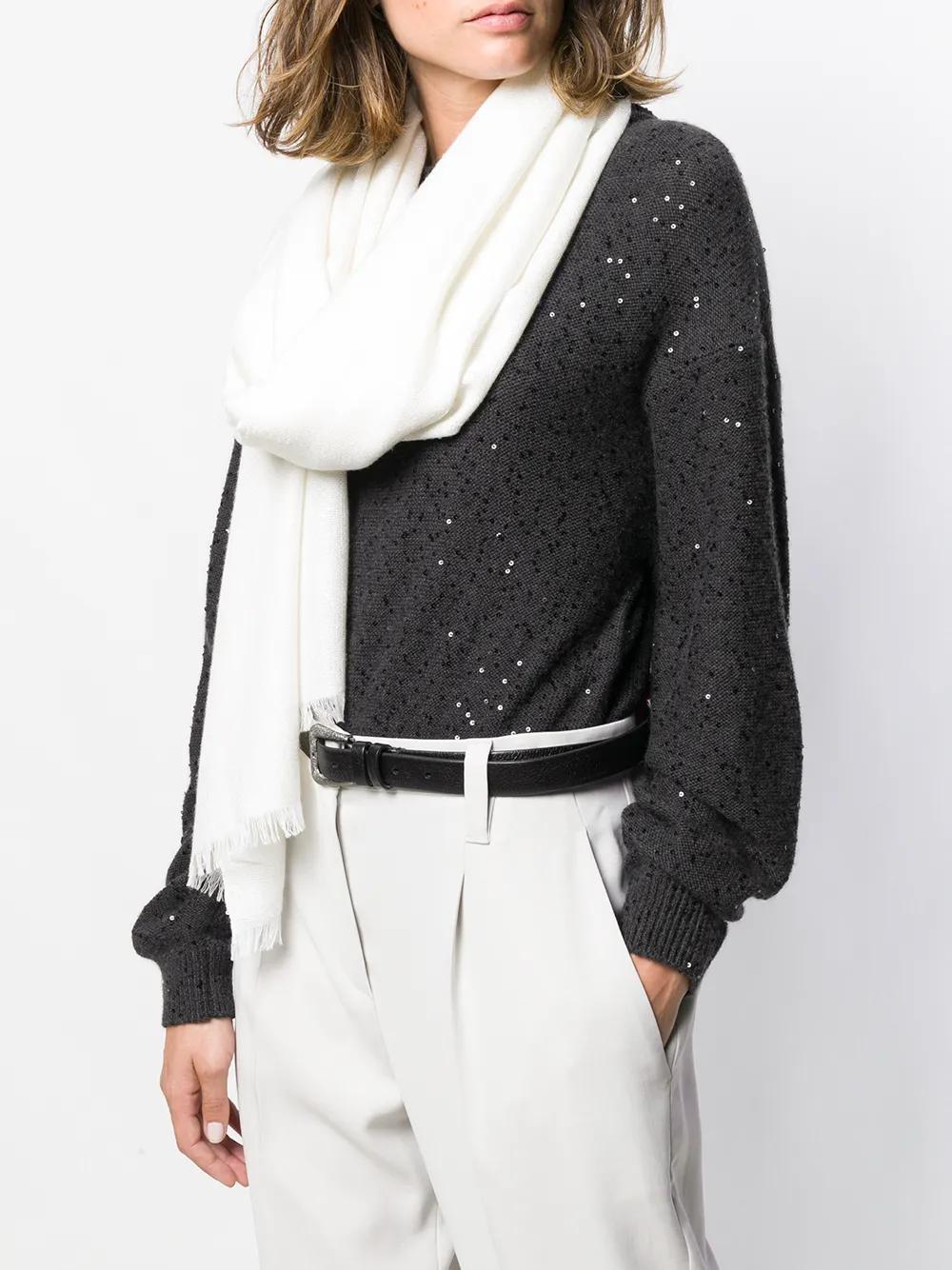 BRUNELLO CUCINELLI Lightweight Knit Scarf In White Product Image