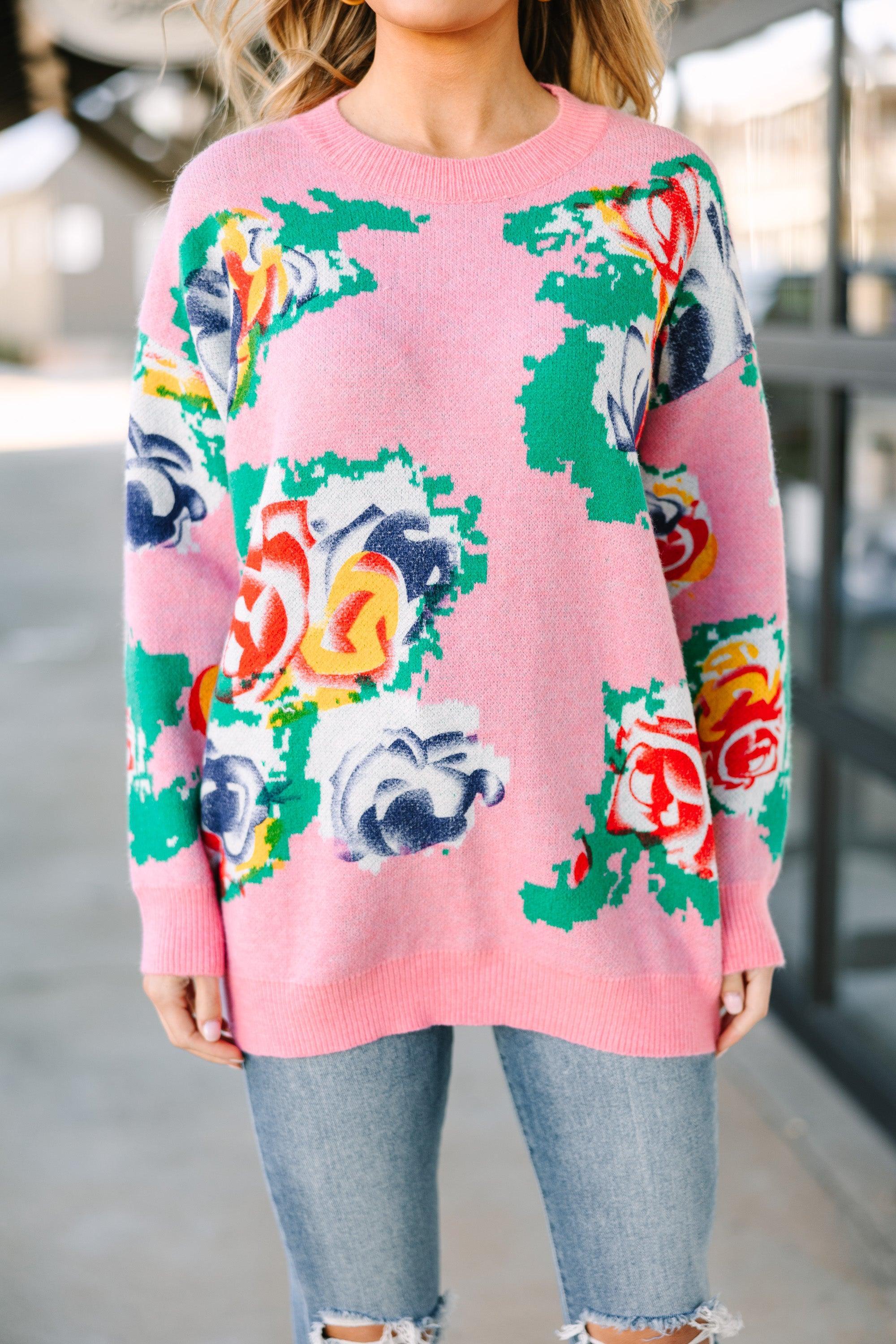 Perfectly Poised Pink Floral Sweater Female Product Image