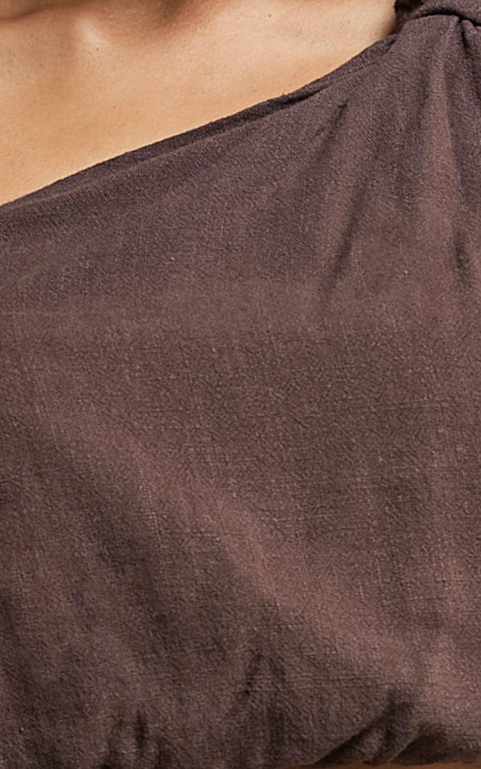 Raylene Two Piece Set - Linen Knotted One Shoulder Top and Paper Bag Waist Shorts in Tobacco Product Image