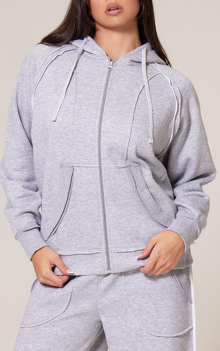 Grey Marl Exposed Seam Detail Zip Up Hoodie Product Image