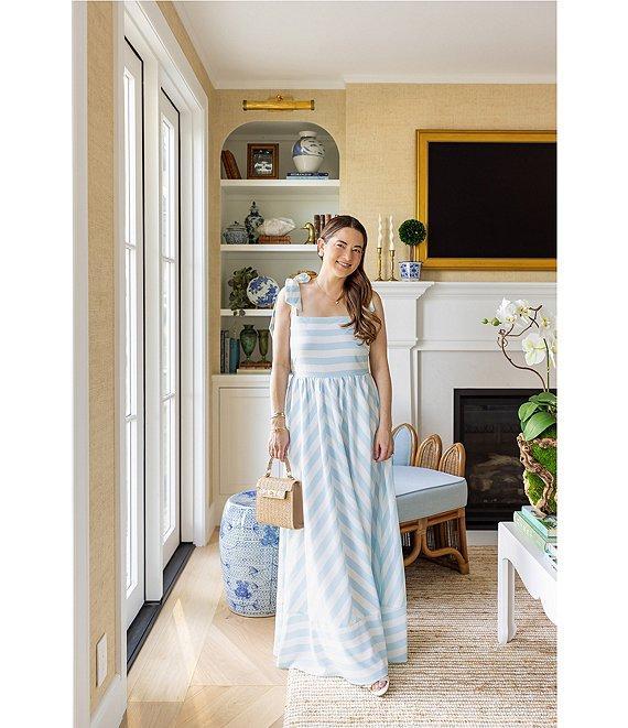 SAIL to SABLE x Style Charade Stripe Print Square Neck Tie Shoulder Sleeveless Maxi Dress Product Image