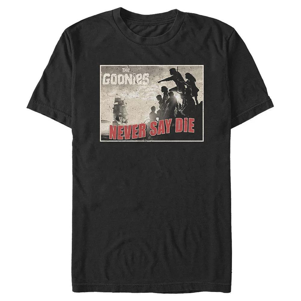 Men's The Goonies Never Say Die Postcard Graphic Tee, Size: XL, Black Product Image