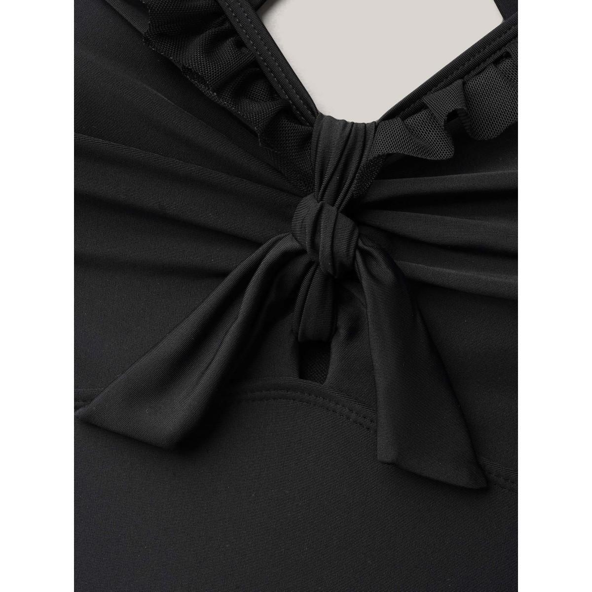 Plus Size Bust Knot-Tie Ruffle Trim Supportive Swim Top Women's Swimwear Aegean Resort Knotted High stretch Skinny Heart neckline Curve Swim Tops BloomChic 26/4X Product Image