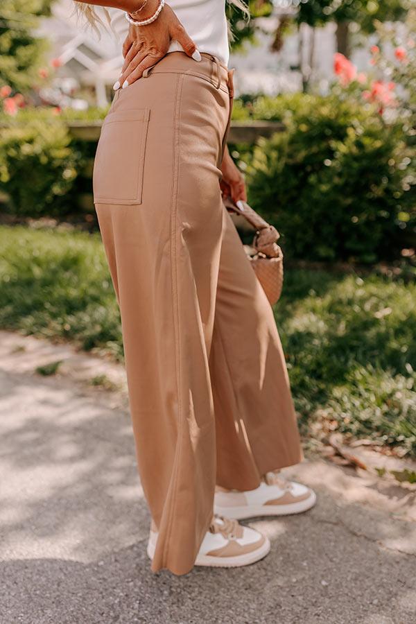 The Reagan High Waist Faux Leather Pants in Camel Product Image
