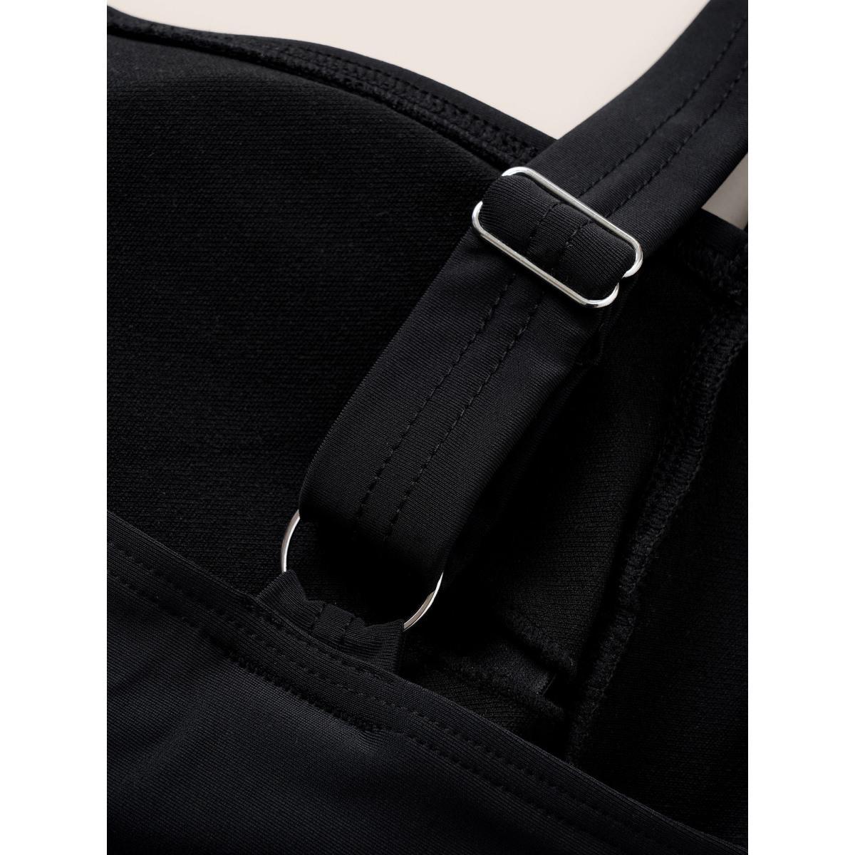 Plus Size Solid Crossover Square Neck Adjustable Straps Swim Top Women's Swimwear Black Resort Twist High stretch Skinny Square Neck Curve Swim Tops BloomChic 28/5X Product Image