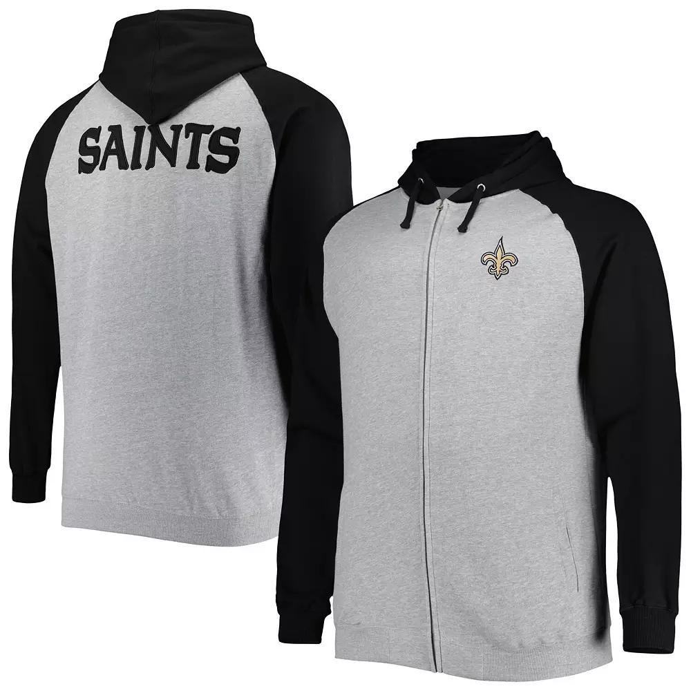 Men's Heather Gray New Orleans Saints Big & Tall Fleece Raglan Full-Zip Hoodie Jacket,  Product Image