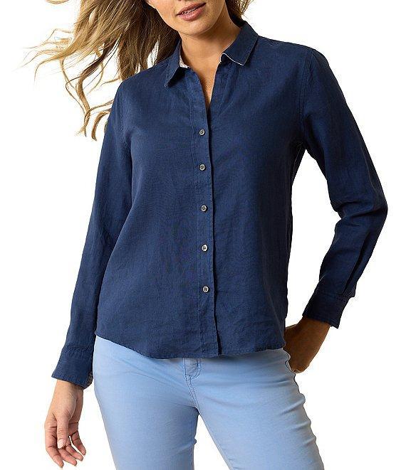 Tommy Bahama Coastalina Linen Point Collar Long Sleeve Button Front Top Product Image