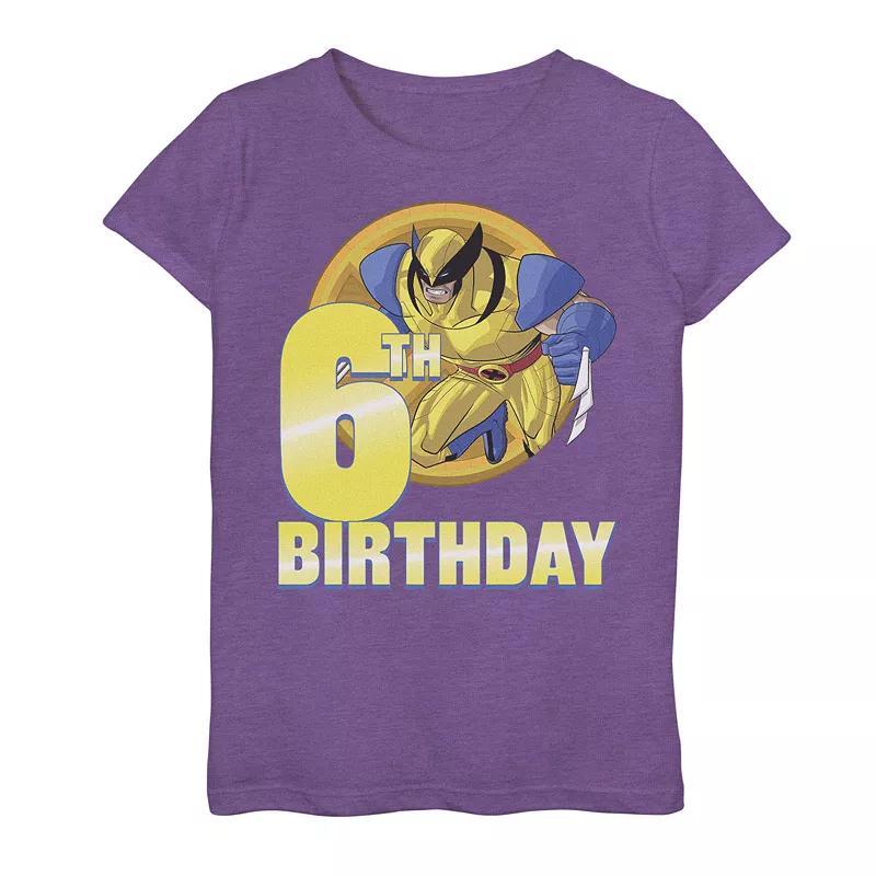 Girls 7-16 Marvel X-Men Wolverine 6th Birthday Badge Graphic Tee, Girl's, Size: Medium, Purple Grey Product Image