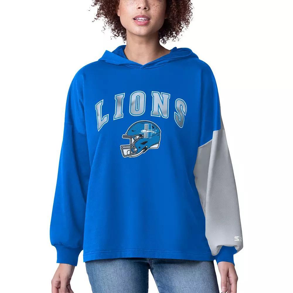 Women's Starter Blue Detroit Lions Power Move Long Sleeve Pullover Hoodie, Size: Large Product Image