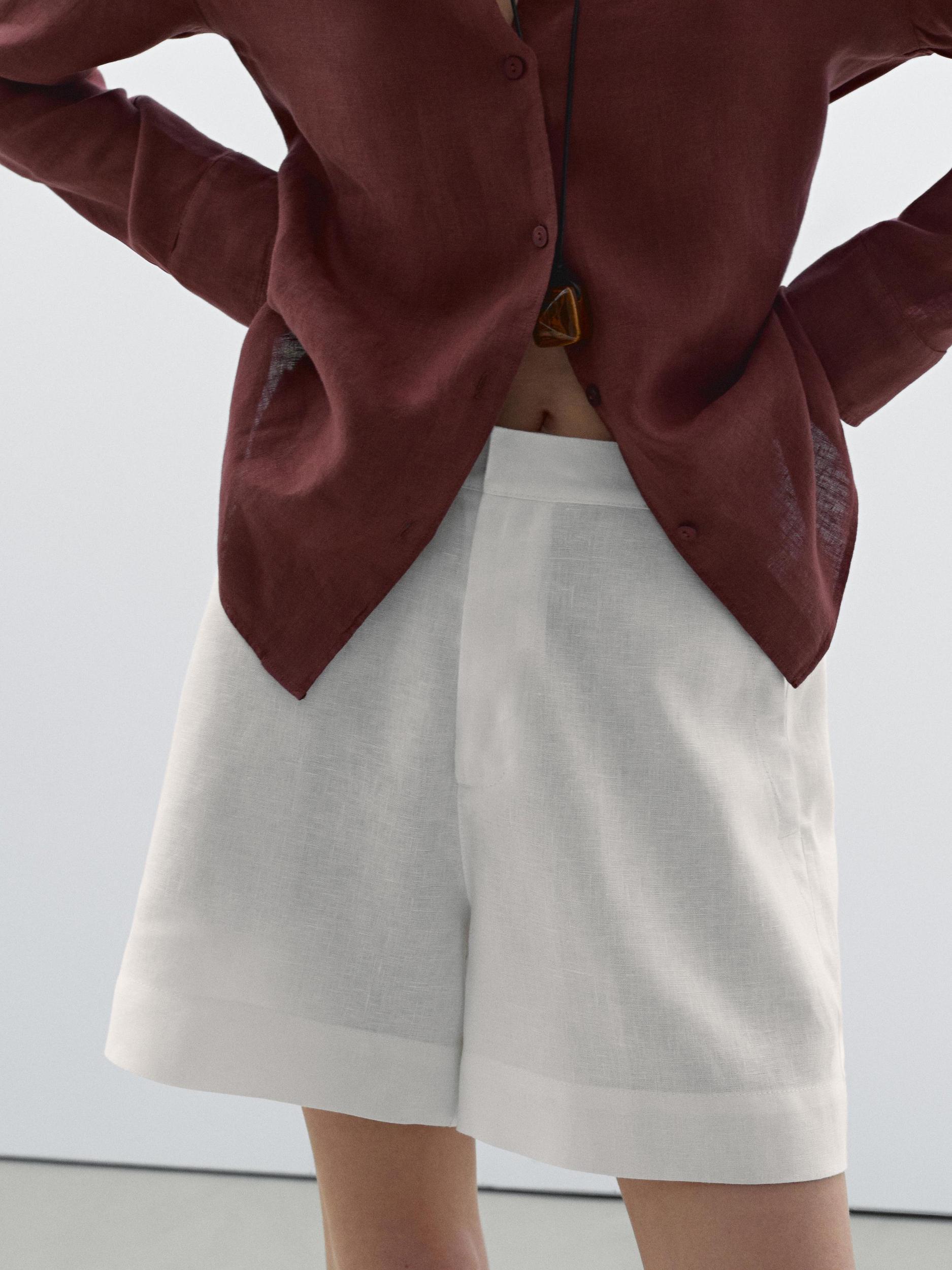 100% linen short Bermuda shorts Product Image