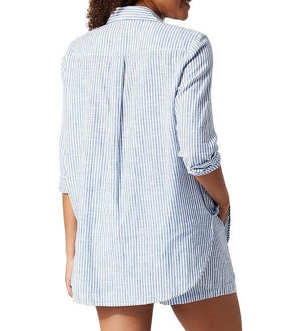 Tommy Bahama Shore Stripe Point Collar Flap Pocket Button Front Swim Shirt Cover-Up Product Image