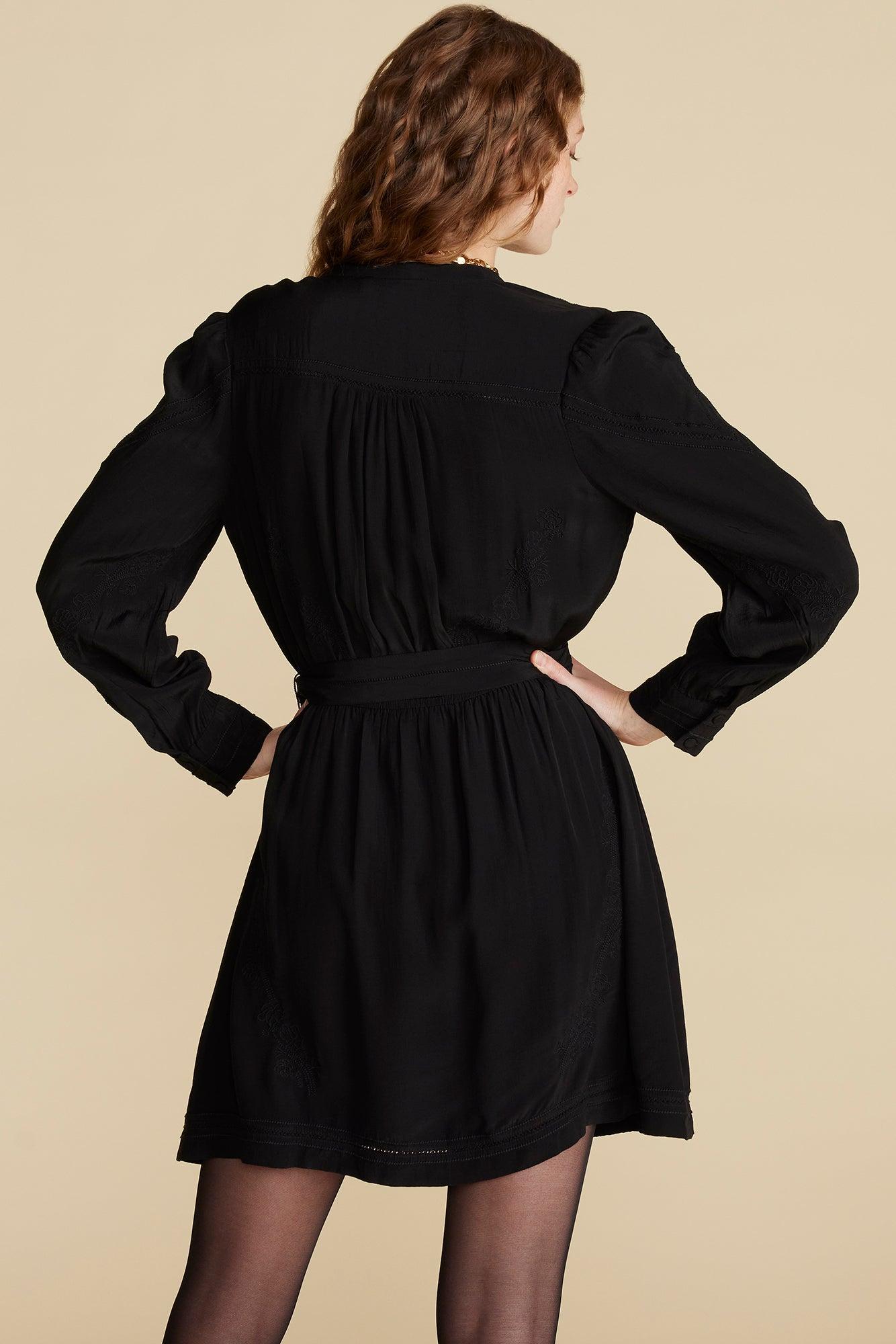 Malta Embroidered Crepe Dress - Black Product Image