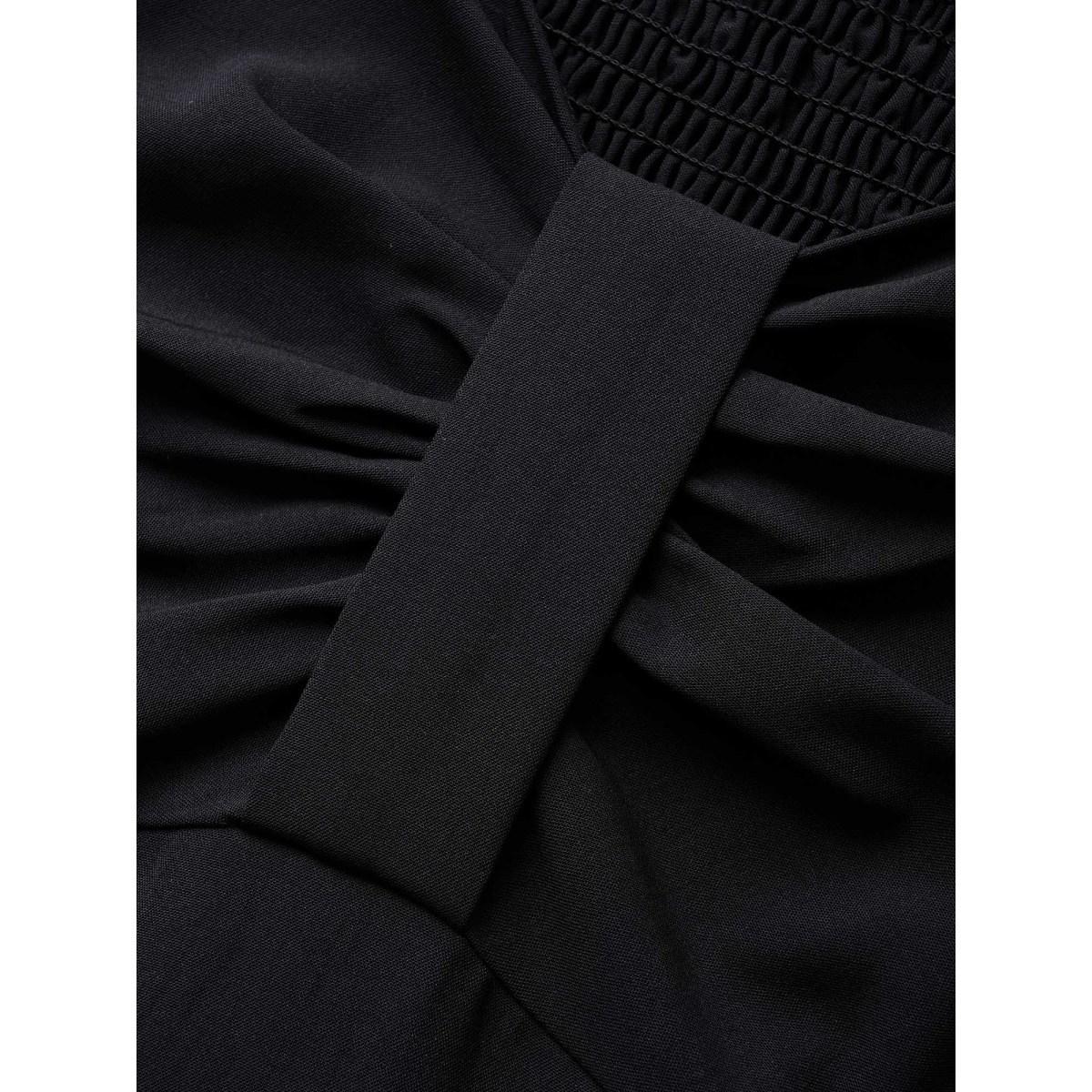 Plus Size Heart Neckline Ruched Ruffle Layered Hem Dress Black Women Elegant Gathered Heart neckline Short sleeve Curvy BloomChic 12/L Product Image