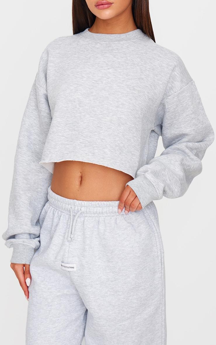 PRETTYLITTLETHING Ash Grey Badge Detail Mid Rise Wide Leg Sweatpants Product Image