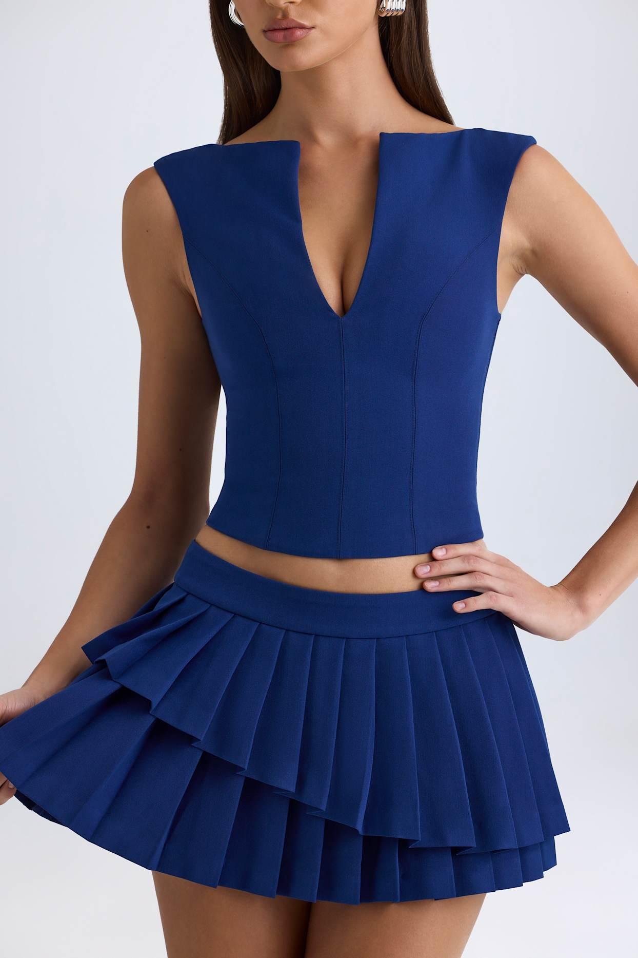 Open-Front Crop Top in True Navy Product Image