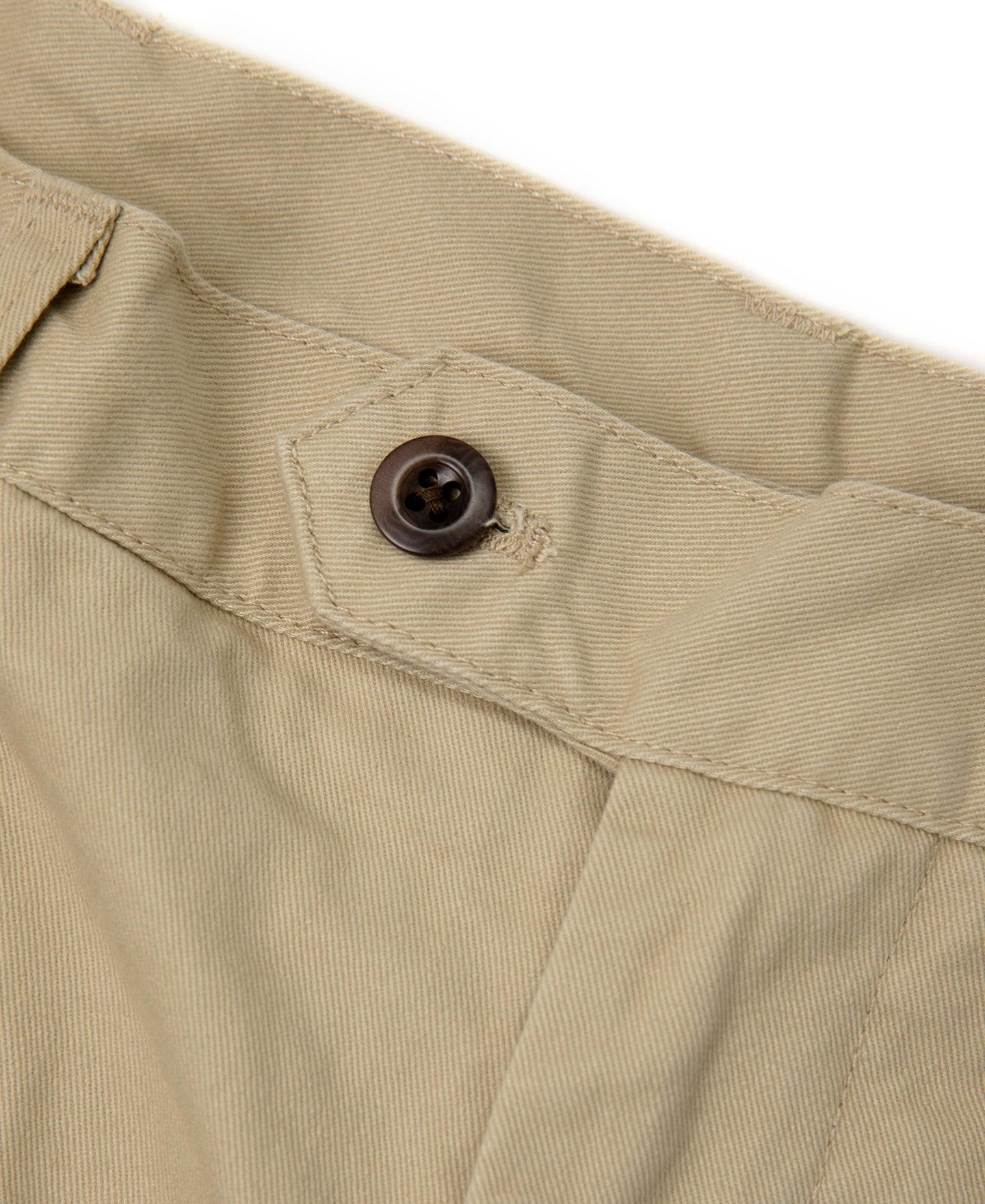 1930s IVY Style Double Pleated Chino Trousers - Khaki Product Image