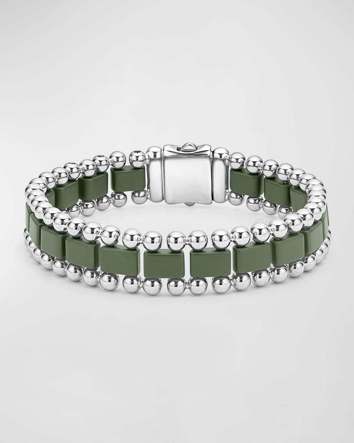 Lagos Mens Stainless Steel Anthem Hunter Green Ceramic Link Bracelet - Exclusive Product Image