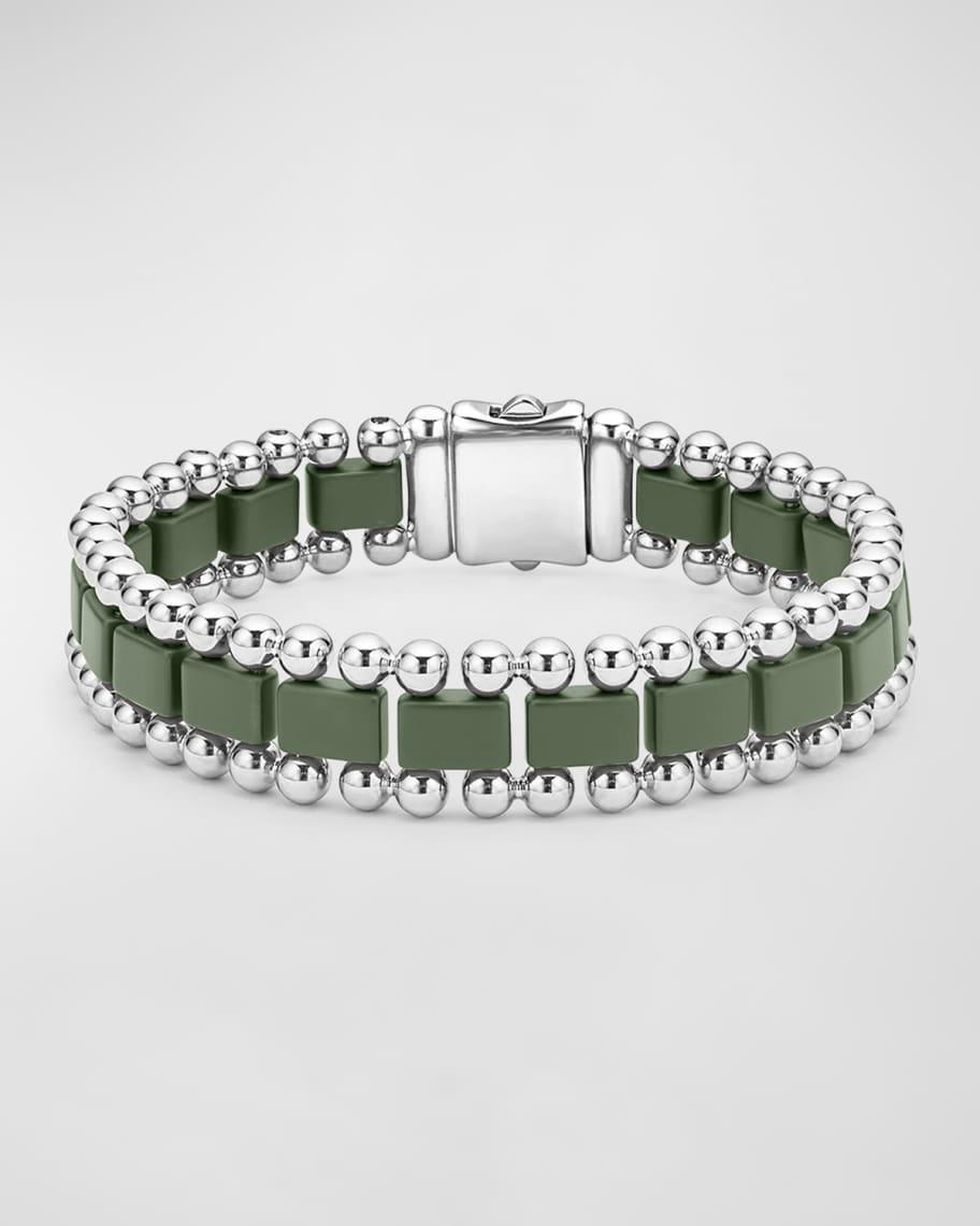 Lagos Mens Stainless Steel Anthem Hunter Green Ceramic Link Bracelet - Exclusive Product Image