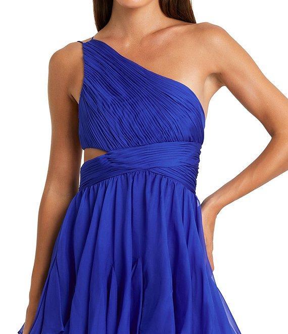 Mac Duggal Chiffon One Shoulder Tiered Hem Side Cut-Out Column Gown Product Image
