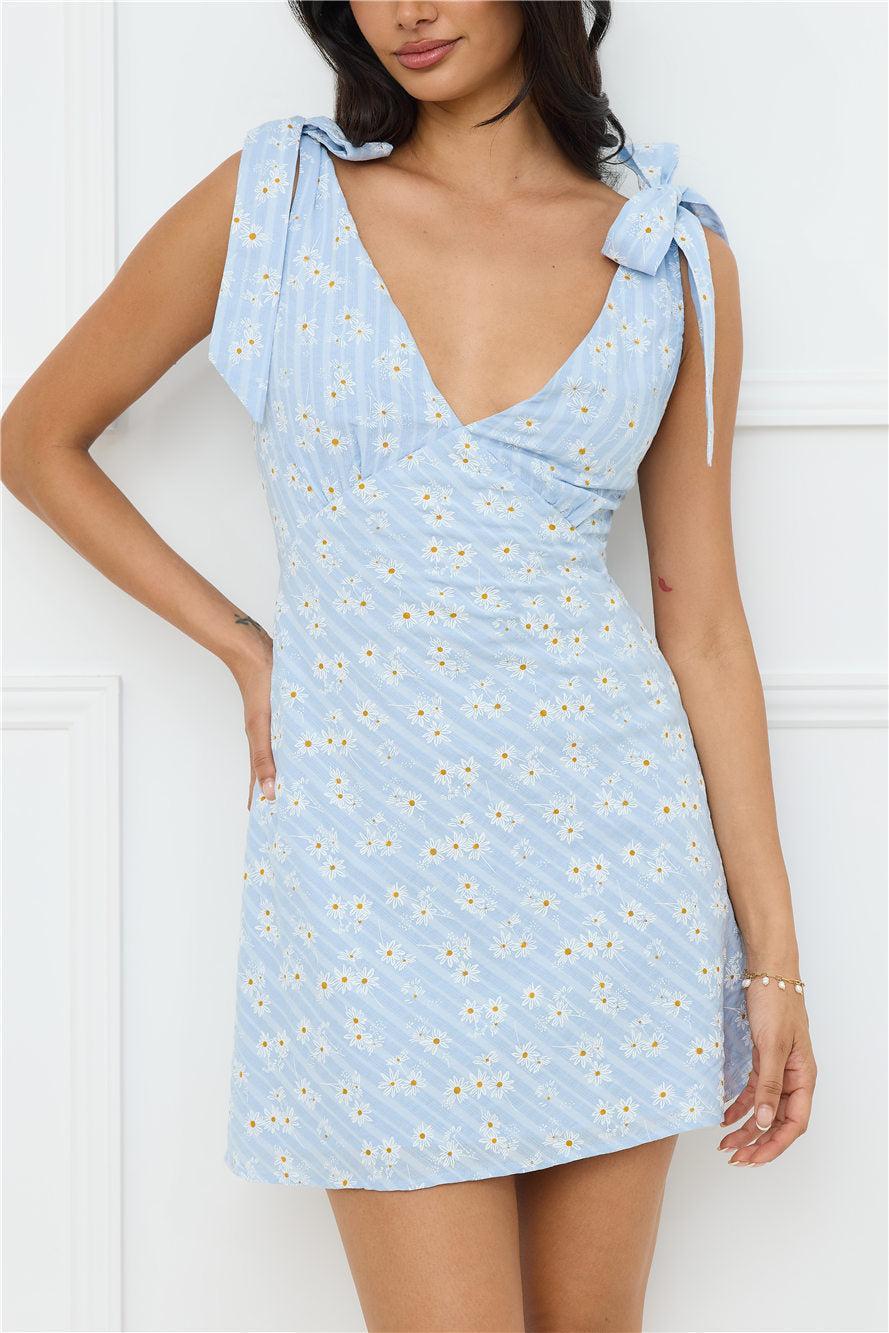 Painted Daisy Mini Dress Blue Product Image