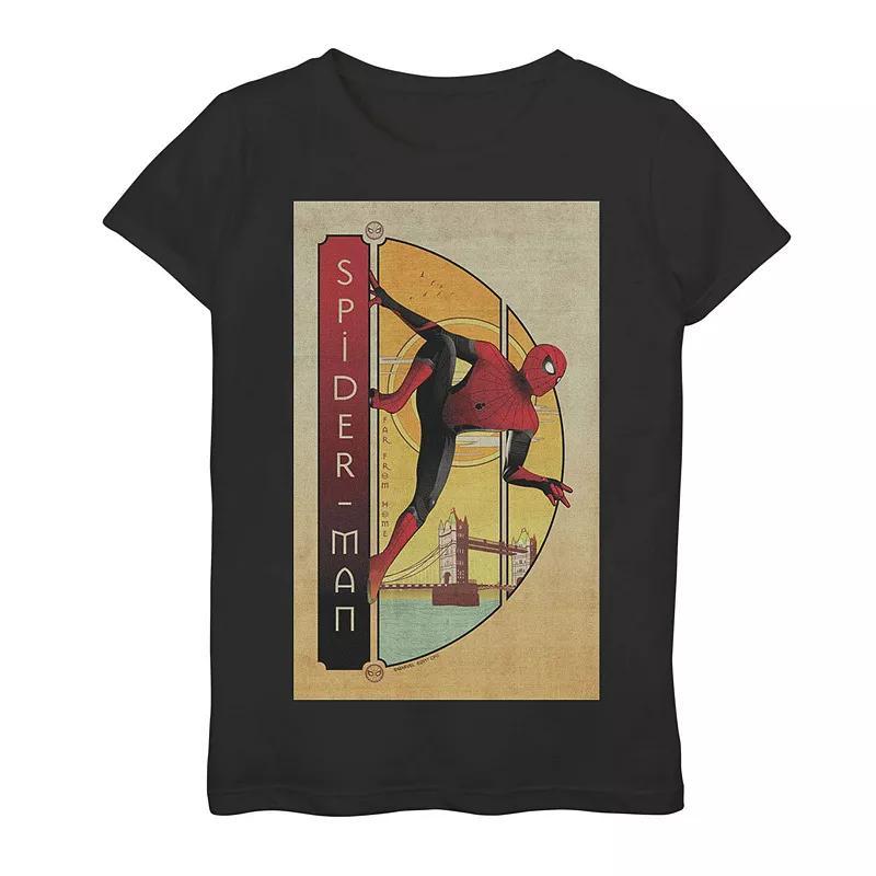 Girls 7-16 Marvel Spider-Man Far From Home Spider-Man Vintage Poster Graphic Tee, Girl's, Size: Large, Black Product Image