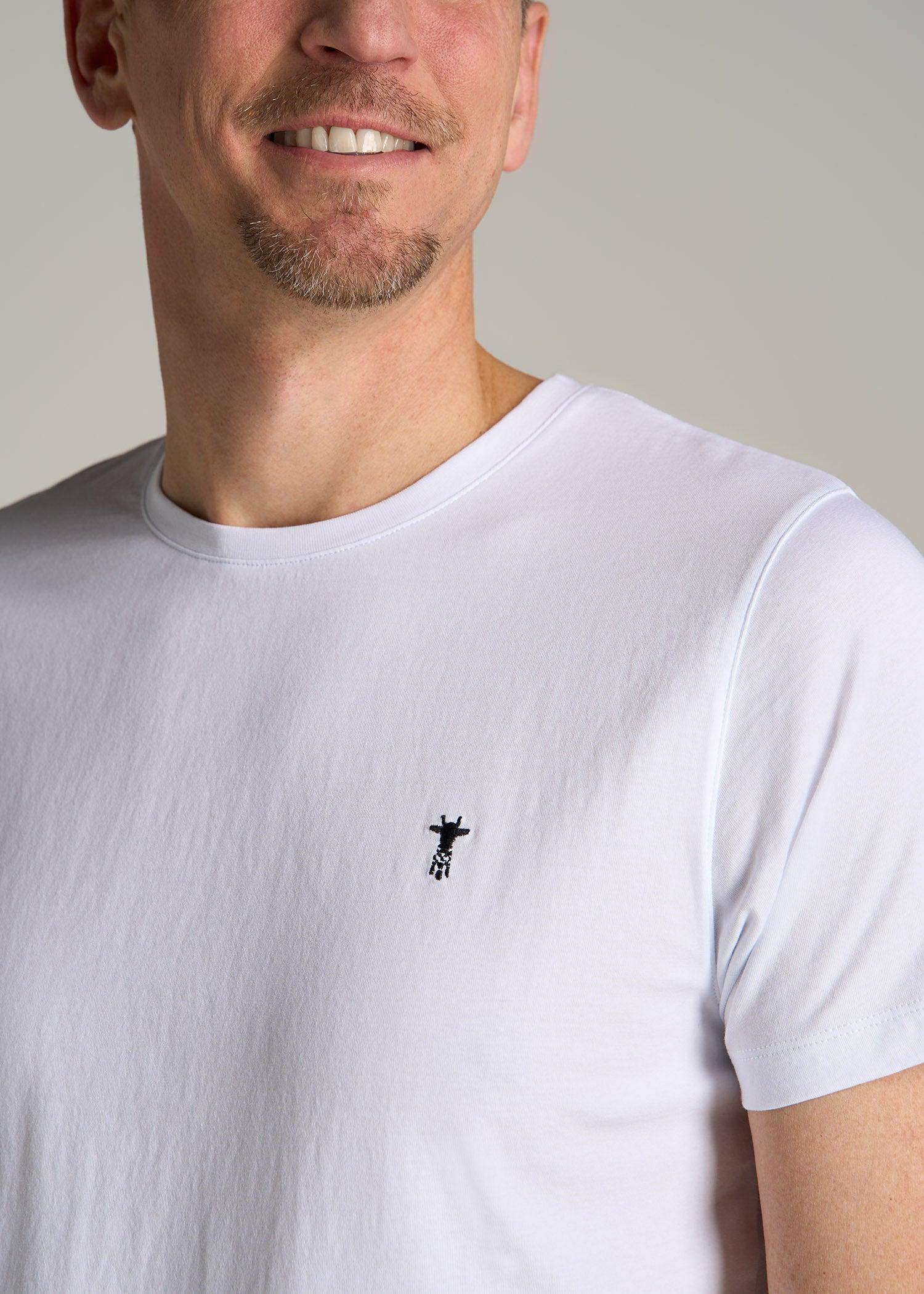 MODERN-FIT Embroidered Logo Crewneck T-Shirt for Tall Men in White Product Image