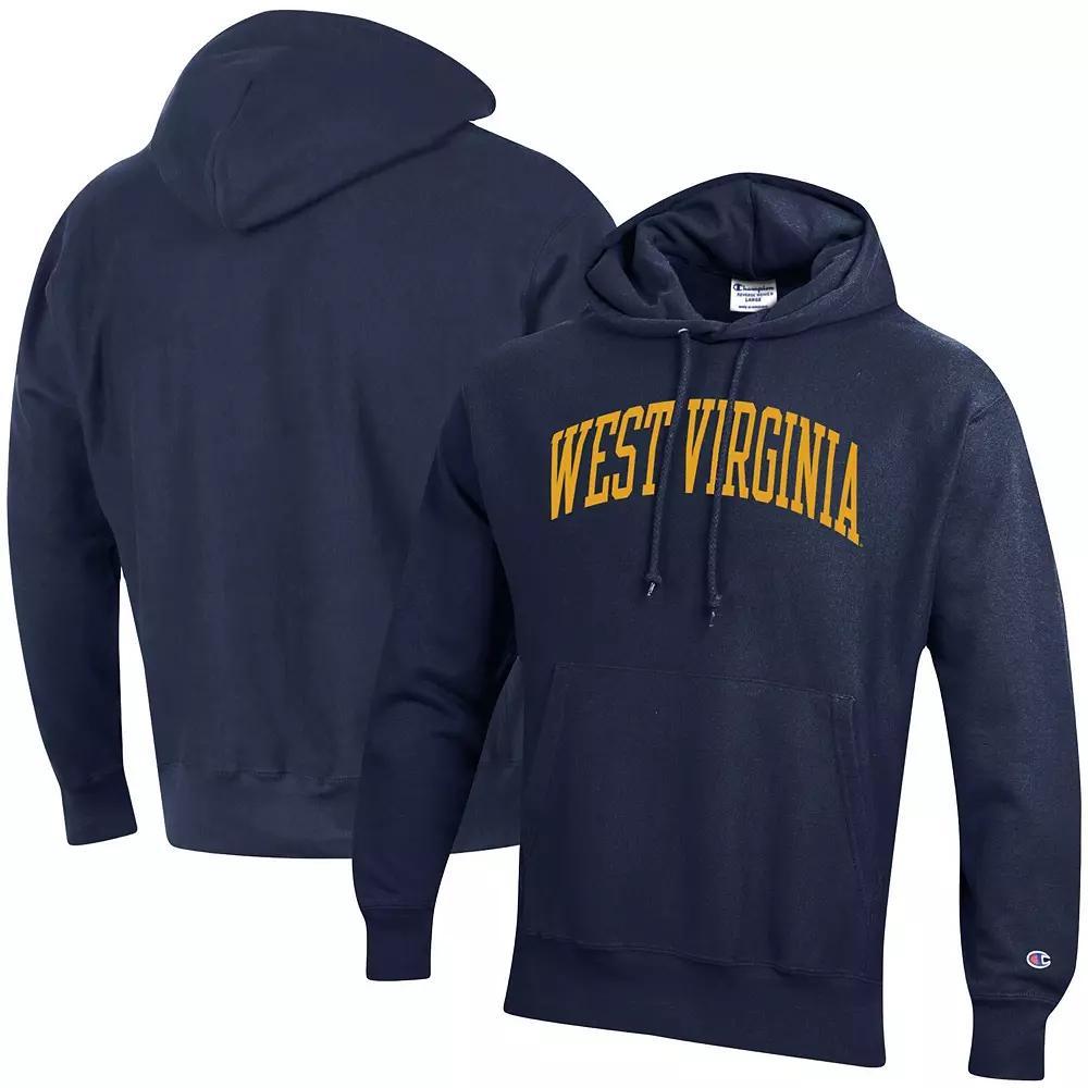 Men's Champion Navy West Virginia Mountaineers Team Arch Reverse Weave Pullover Hoodie, Size: Large, Blue Product Image