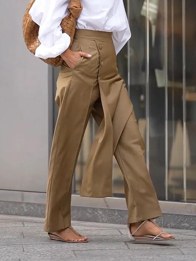 High Waisted Asymmetric Solid Color Pants Trousers Product Image
