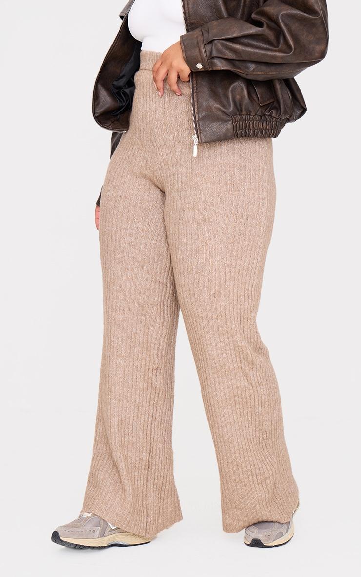 Plus Taupe Soft Knit Wide Leg Pants Product Image