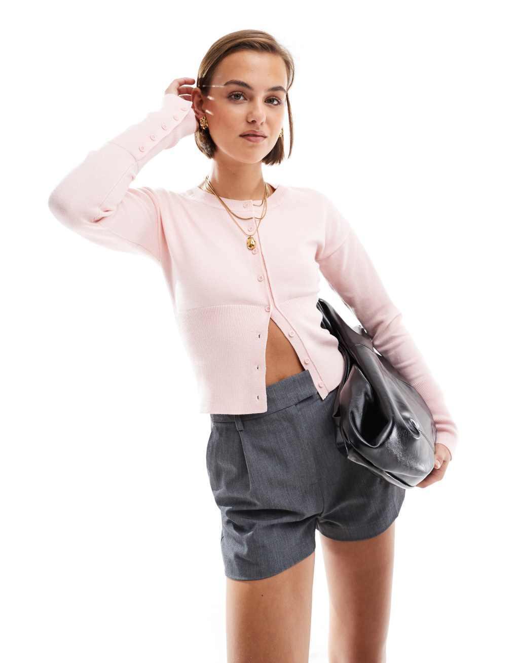 Cotton On everfine round neck cardigan in flossy pink knit Product Image