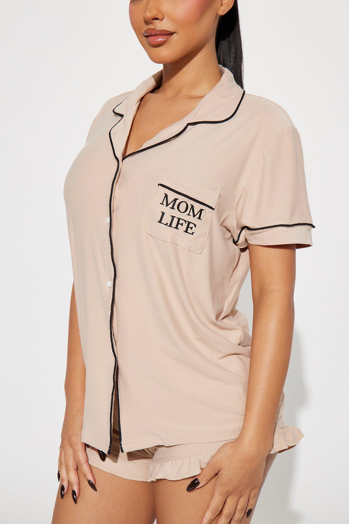 Mom Life PJ Short Set - Tan Product Image