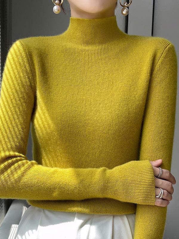Casual Skinny Long Sleeves Solid Color Half Turtleneck Sweater Tops Product Image